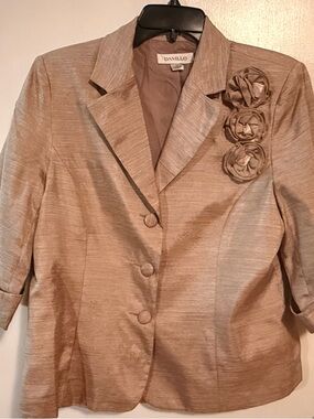 Danillo Satin Look Taupe Blazer & Skirt Suit with Floral Accents